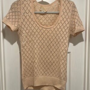 Light pink  Short Sleeve cashmere Top with crystals